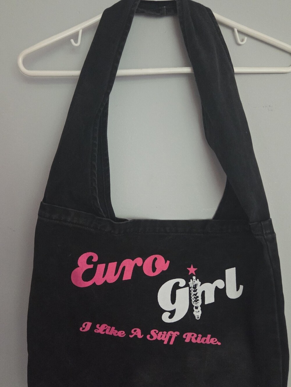 Euro Girl European Car Enthusiast Racing Canvas Tote Bag Spark Plug 'Stiff Ride' - Picture 2 of 13